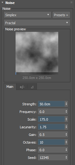 Terrain NoiseのDefault値は画像のような設定になっております。