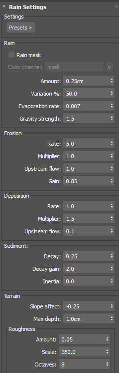 Terrain ErosionのDefault値はこのようになっております。