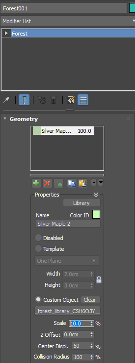今回はcm(センチメートル)で設定し、標高20メートルの山並を作成しておりますので、箱庭感覚で樹木のサイズを1/10にしてみましょう。