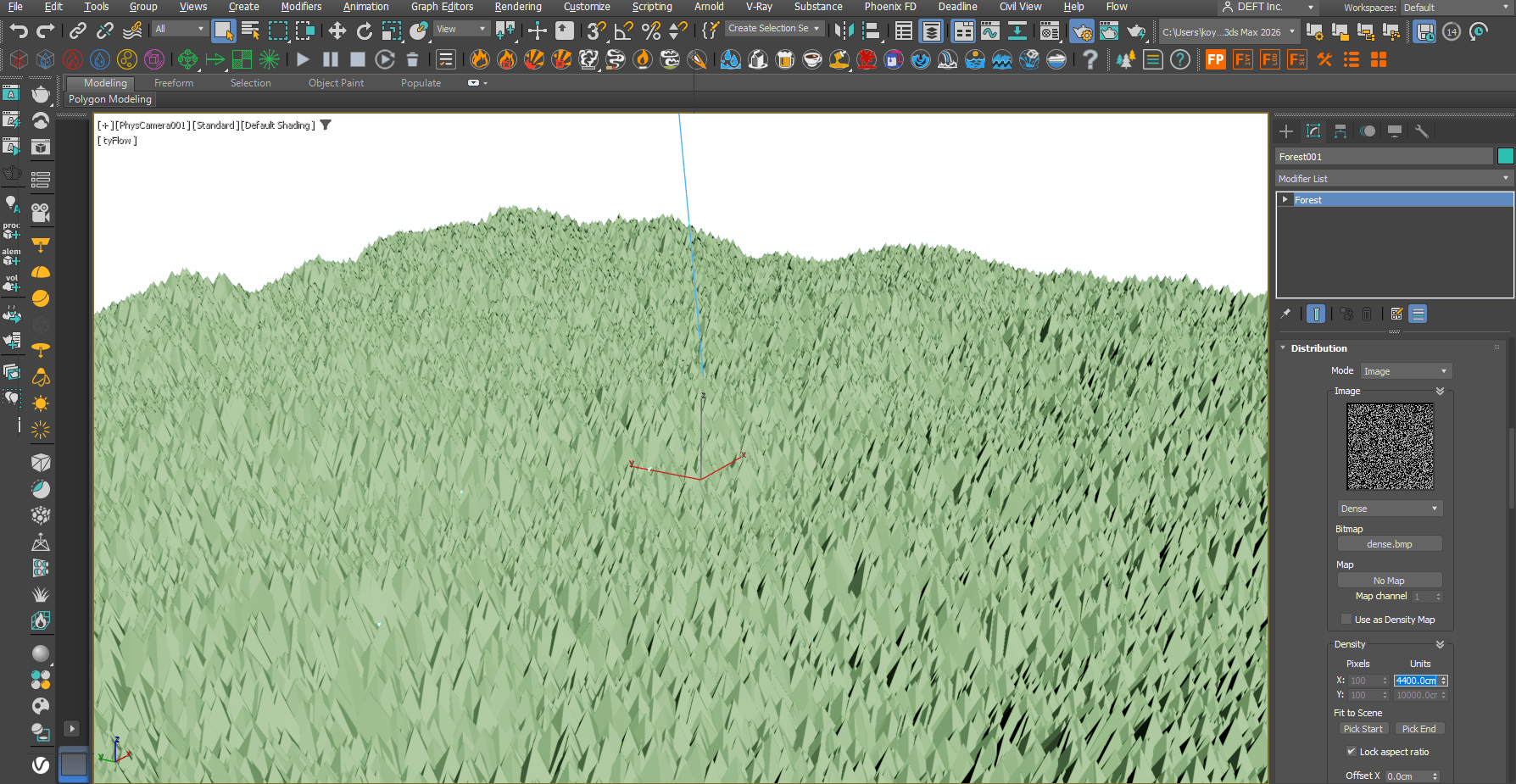 Forest PackのDensity(密度)を4400cmにしてみました。