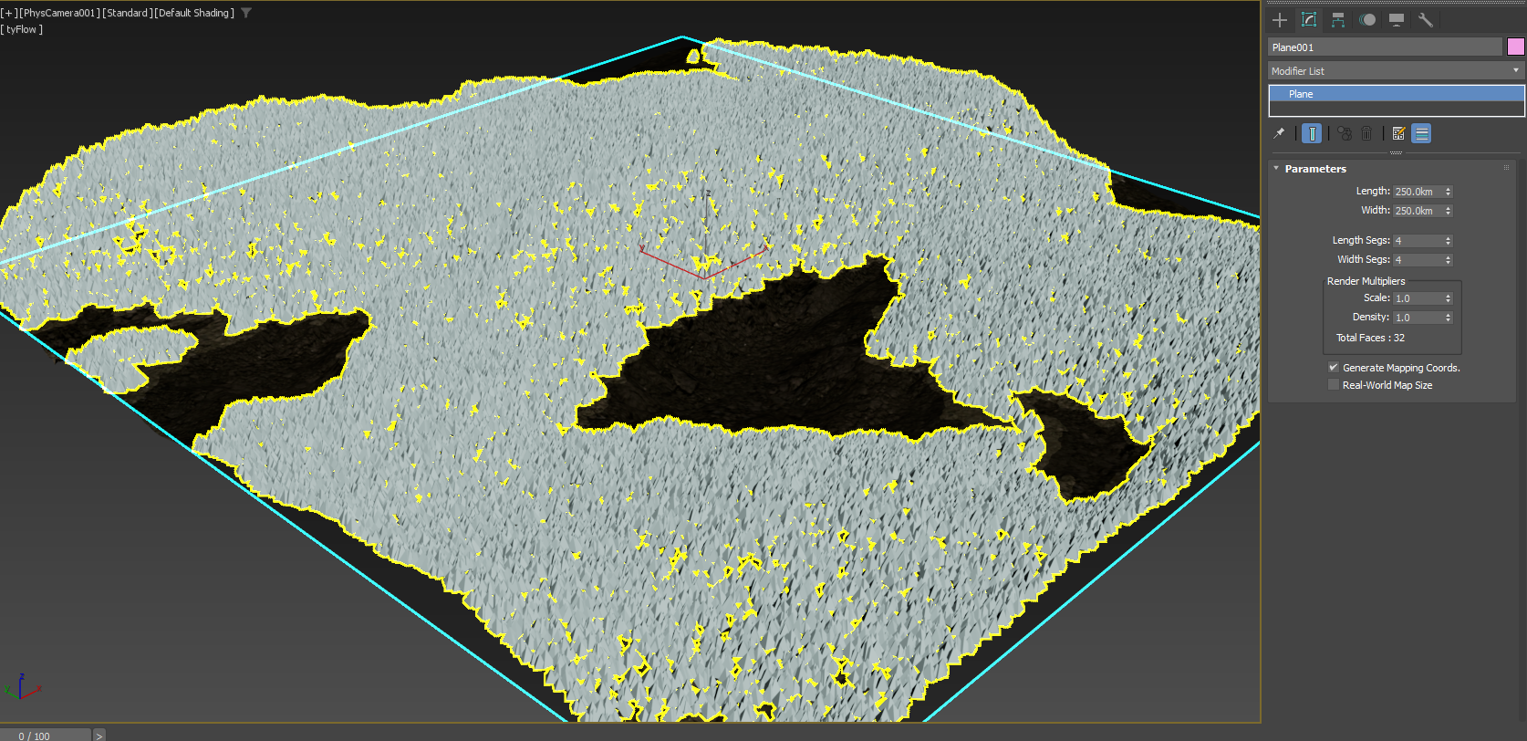 湖表現として木が生えていない窪みにプレーンを配置します。