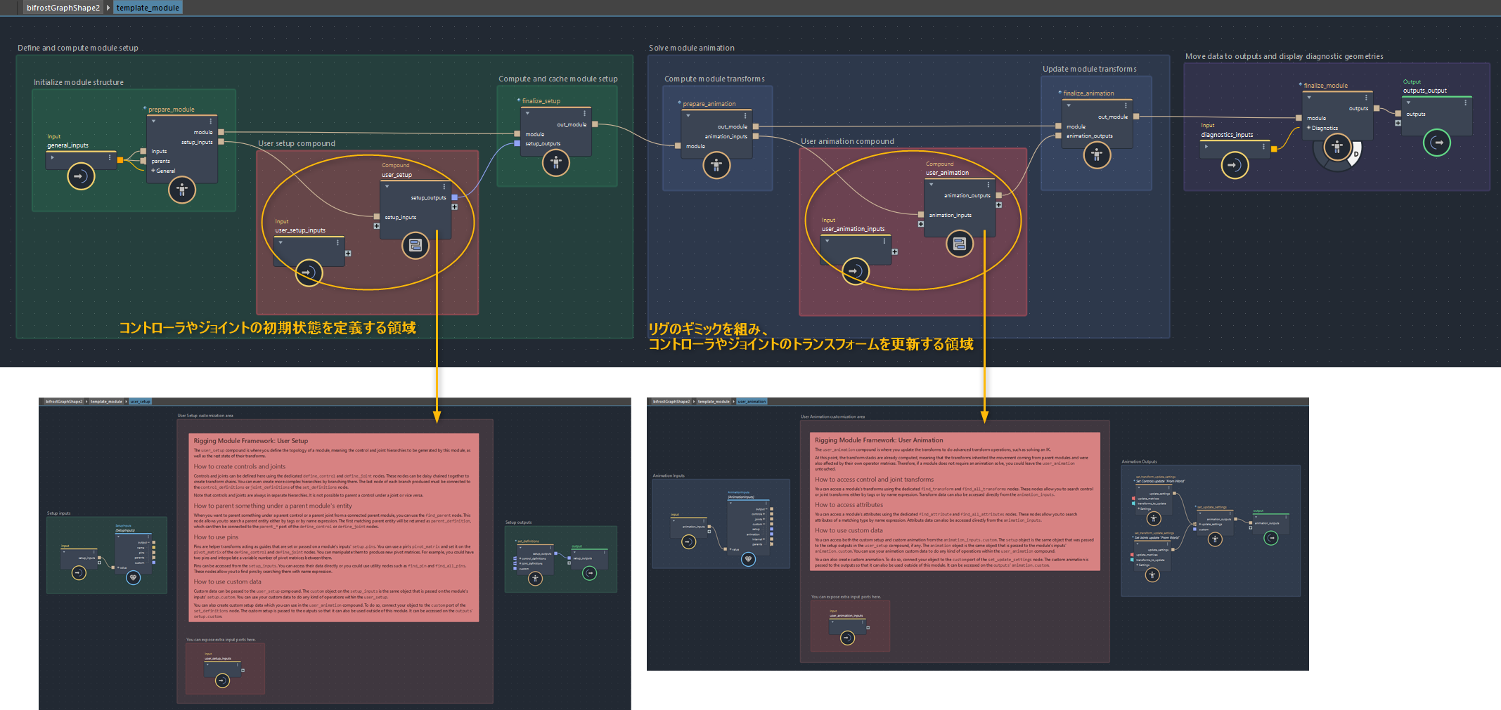 template_module内部のUser SetupとUser Animationの領域