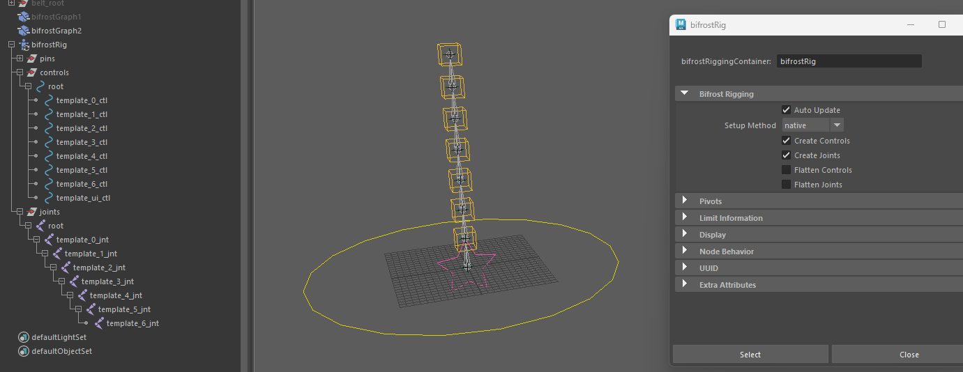 生成されたコントローラとジョイントの階層構造
