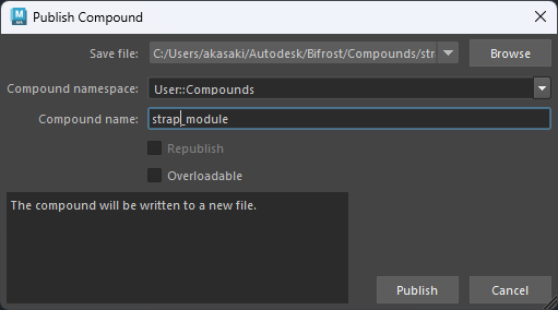 Publishダイアログ画面