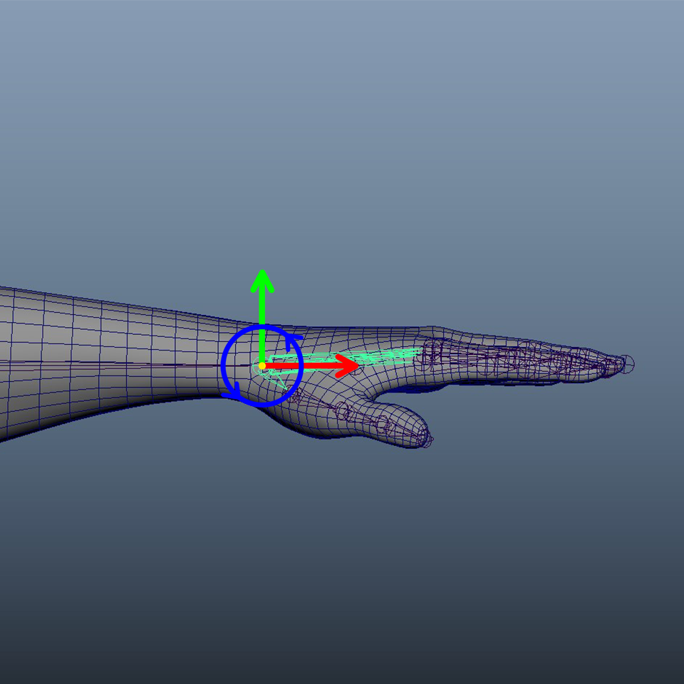 HandのX軸は子階層を向き、Y軸は頭上に向くようにOrient Jointを実行