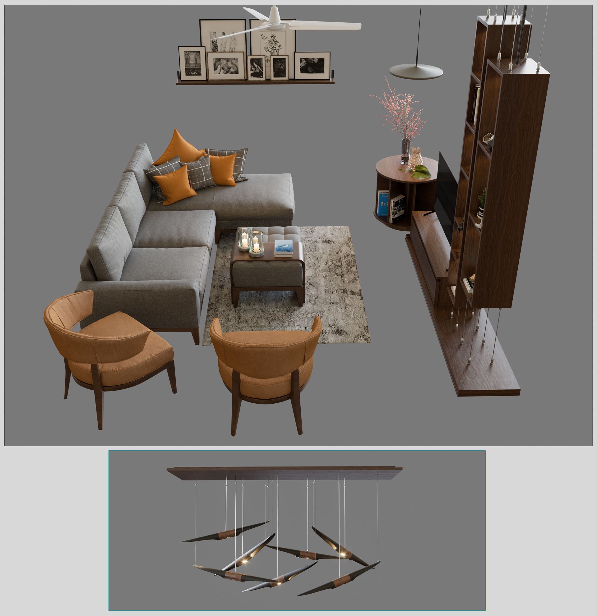 シーンで使用している家具モデルは、全て私たちのライブラリから持ってきたオブジェクト