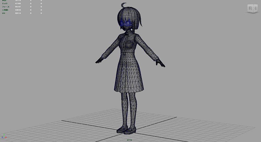 美弥花（3Dモデル）を表示中のMayaの作業画面。