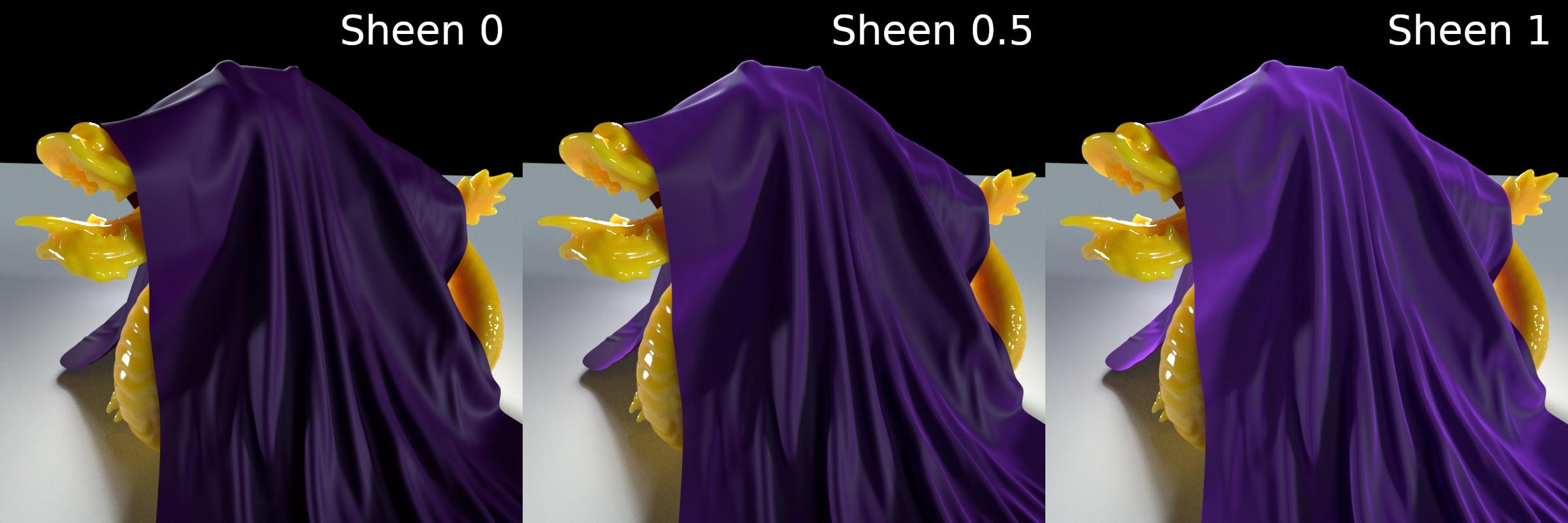 Sheenパラメータを上げていくと基本のスペキュラーとは異なる反射感が得ることができます