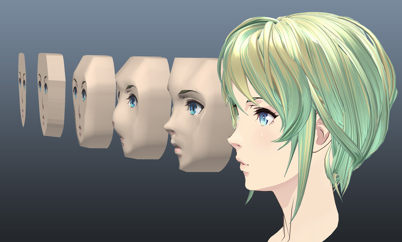 そこはかとなくアウトローなモデリング方法でセルルックの美女を作ってみた 第2回 側面テンプレートをガイドとした頭部立体化手順 Maya で作るセルルックキャラクター Area Japan