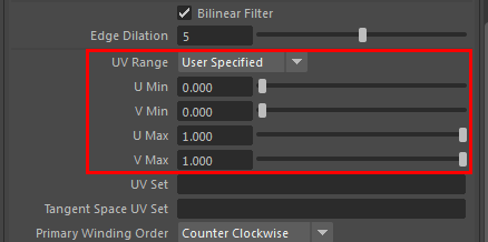 レンダリングしたいUVの範囲。TurtleのRender SettingsのUV Rangeで指定